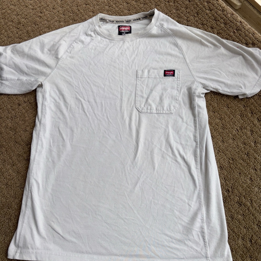 Vintage Wrangler Workwear Pocket Short Sleeve Men’s Tee Shirt Beige Medium